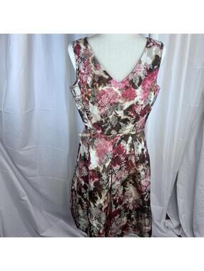Talbots Floral Pleated Sleeveless Flare Dress Size 10 Sateen Finish EUC